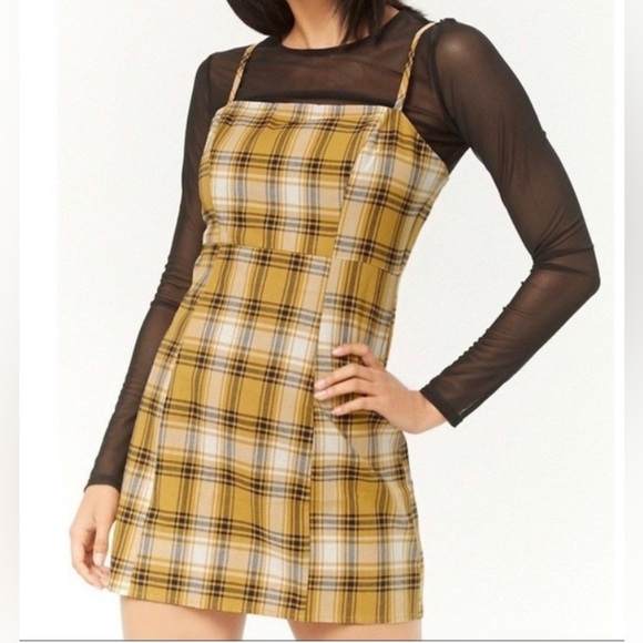 💥Riley & James Women Retro Vibes Plaid Bodycon Dress Mustard Yellow L - Picture 1 of 8